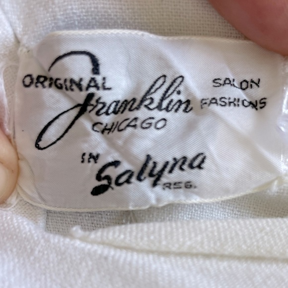 Vintage Original Franklin Chicago White Linen Midi Dress w/ Detailed Embroidery - Picture 7 of 7